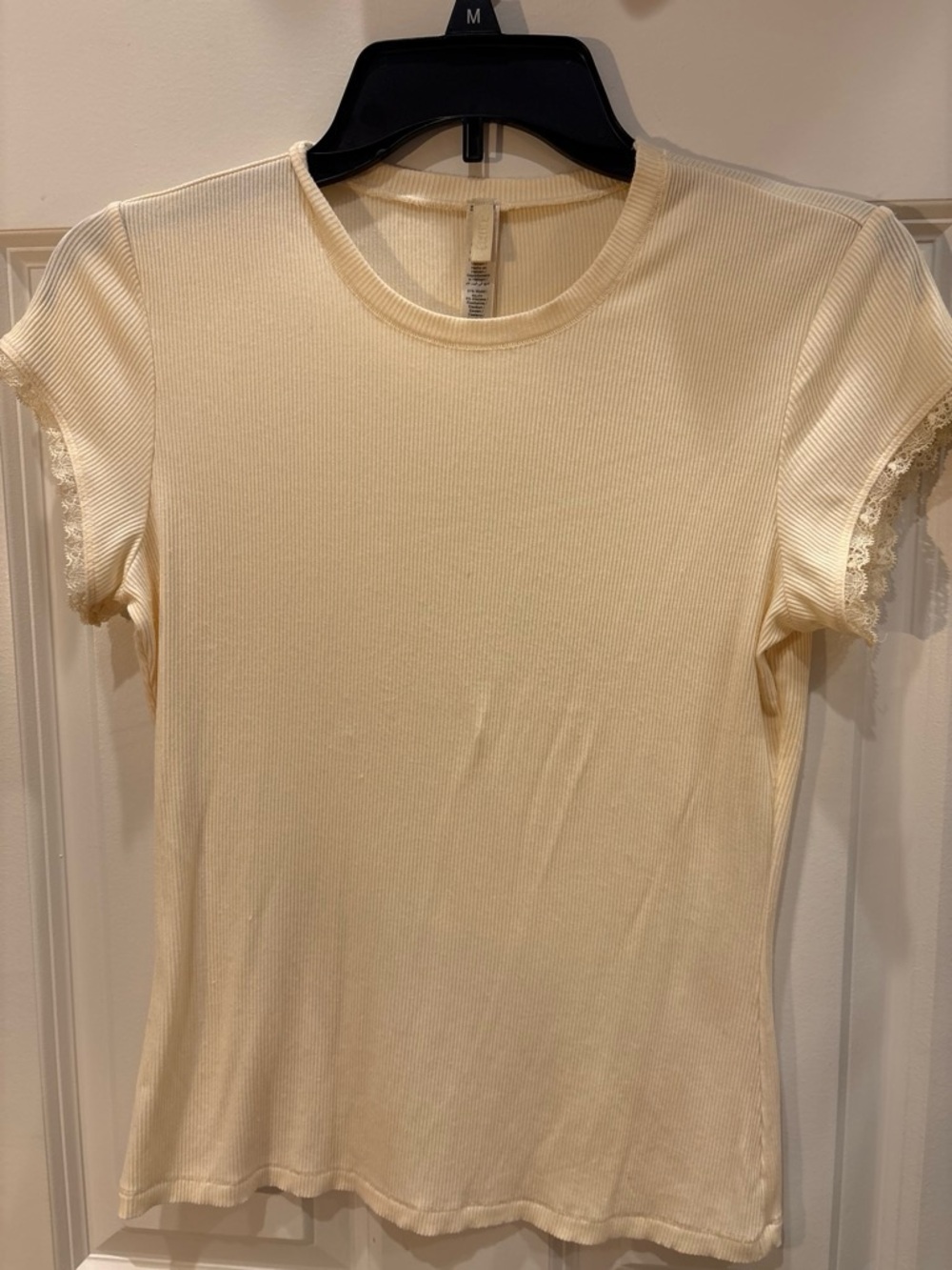 SKIMS butter yellow Ribbed Short Sleeve Tee with Lace Trim